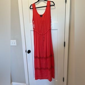 Coral maxi dress peep holes at bottom